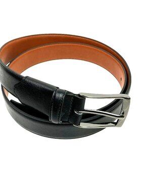 Geoffrey Beene Genuine Leather Dress Belt Mens 40/100 Black With Silver Buckle N